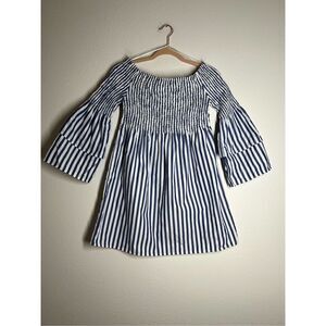 Style House Blue and white striped mini dress with puffy sleeve Size M